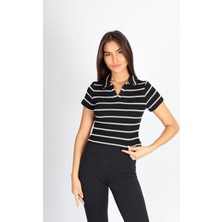 Softandbasic Polo Yaka Raporlu Jakar Crop Fit T-Shirt