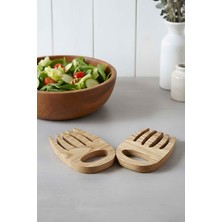 Ahşap 2\'li Salata Karıştırma, Servis Çatalı Kestane Ağacı