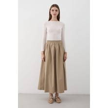 Jaste Kadın Büzgülü Beli Lastikli Uzun Maxi Etek HAKİ