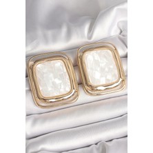 Shopwave Pirinç Gold Renk Beyaz Mineli Kare Model Kadın Küpe - TJ-BKP10428