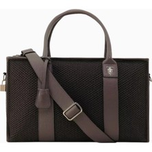 Montroi Orta Boy Deri-Pamuk Omuz Çantası, Ayarlanabilir Saplı ve Monogramlı