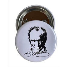 Mustafa Kemal Atatürk Metal Buton Rozet Imza-Broş-Çanta Aksesuar-Yaka Iğnesi (44MM) 1 Adet