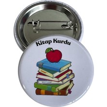 Kitap Kurdu Öğrenci Metal Buton Rozet Broş-Çanta Rozeti-Yaka Iğnesi (44MM) 24 Adet