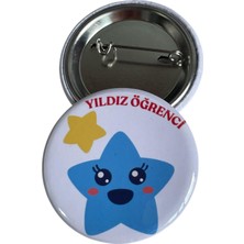 Yıldız Öğrenci Metal Buton Rozet Broş-Çanta Rozeti-Yaka Iğnesi (44MM) 24 Adet