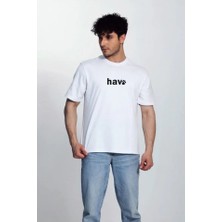 Erkek Bisiklet Yaka Kısa Kol Hav Baskılı T-Shirt - Beyaz