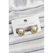 Shopwave Pirinç Yeşil Mineli Lale Figürlü Sanatsal Portre Model Gold Renk Kadın Küpe - TJ-BKP10673