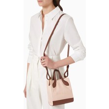 Bally Mini Bar Keep On Açık Kahverengi Kanvas ve Deri Detaylı, Logo Baskılı Lüks Tote Çanta