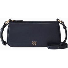 Pinko Mini Half Moon Mavi Deri Lüks Baguette Çanta, Günlük ve Gece Kullanımı Için