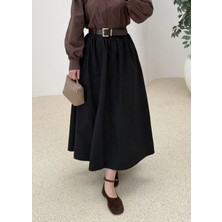 Moda Aksa 1273 Kemerli Büzgülü Etek Siyah