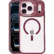 Apple iPhone 17 Pro Remim Lensli Magsafe Standlı Kapak - Bordo STEPLYA-48387