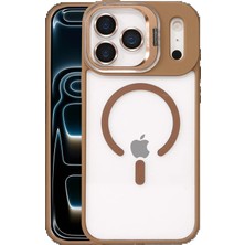 Apple iPhone 17 Pro Remim Lensli Magsafe Standlı Kapak - Kahverengi STEPLYA-48387