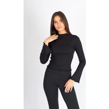 Softandbasic Siyah Balıkçı Yaka Baby Overlok Dikişli Bluz