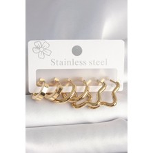 Shopwave 316L Çelik Gold Renk Yıldız Halka Model Kadın Küpe Seti - TJ-BKP10392