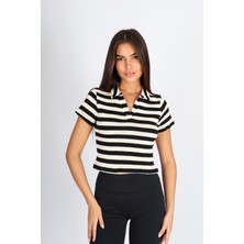 Softandbasic Polo Yaka Raporlu Jakar Crop Fit T-Shirt