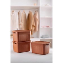 Suha Store 3 Adet Modern Kapaklı Saklama Kutusu Seti -15 Litre – Turuncu -Taşınabilir Kulplu, Dolap Içi Düzenleyici, Çok Amaçlı Organizer Kutu, Oyuncak & Kıyafet Kutusu