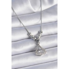 Shopwave 316L Çelik Zincir Gümüş Renk Gingko Yaprağı Model Zirkon Taş Detay Kadın Kolye - TJ-BKO9351