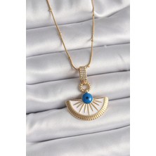 Shopwave 316L Çelik Gold Renk Zincir Zirkon Taş Detaylı Nazar Boncuk Göz Model Kadın Kolye - TJ-BKO9474