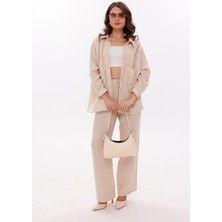 La Pante Beli Lastikli , Bağcıkl,ön Cepli Düşük Omuzlu Müslin Gömlek Pantolon Takım