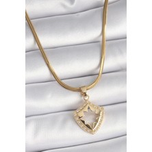Shopwave 316L Çelik Gold Renk Italyan Zincir Zirkon Taşlı Kutup Yıldız Işleme Kadın Kolye - TJ-BKO9536