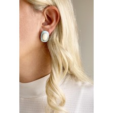 Mavi Krem Renkli Rodyum Küpe