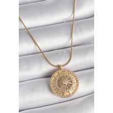 Shopwave 316L Çelik Gold Renk Zirkon Taşlı 12 Burç Madalyon Model Kadın Kolye - TJ-BKO9542