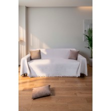 Rell Home Pamuklu Dokulu Ekru Koltuk Şalı 170X220 cm – Saçaklı Tv Battaniyesi & Dekoratif Koltuk Örtüsü
