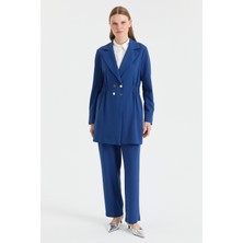 Esswaap Beli Büzgülü Ceket Pantolon Takım  Indigo