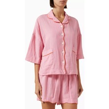 3 Parça Pamuklu Pembe Fırfırlı Pijama Seti Zarif Detaylı Lüks Tasarım