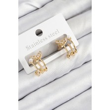 Shopwave Pirinç Zirkon Taşlı Inci Detaylı Balık Kuyruğu Model Gold Renk Kadın Küpe - TJ-BKP11093