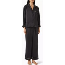 Eberjey Inez Uzun Kollu Yıkanabilir Ipek Pijama Takımı Siyah & Şampanya