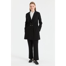 Esswaap Beli Büzgülü Ceket Pantolon Takım  Siyah