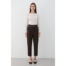 Jaste Kadın Yüksek Bel Pileli Kumaş Pantolon KAHVERENGİ