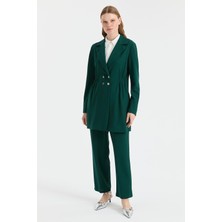 Esswaap Beli Büzgülü Ceket Pantolon Takım  Zümrüt