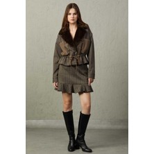 Mezzura Kadın Kürk Yakalı Torba Cepli Ceket 1653 Kahverengi