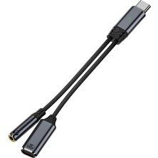 Type C To 2in1 3.5mm & Type-C Çevirici Dönüştürücü Kulaklık ve Hızlı Şarj