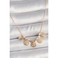 Shopwave Pirinç Gold Renk 5'li Osmanlı Tuğra Figür Inci Detay Kadın Kolye - TJ-BKO9825