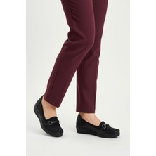 Gönbeler Siyah Streç Detaylı Tam Ortopedik Tabanlı Kadın Dolgu Topuklu Ayakkabı - 5 cm Hafif Rahat Ofis ve Günlük Model