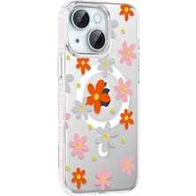 CPT83 Apple iPhone 15 Floral Magsafe Kapak - Turuncu KAYALI27-U7387I2