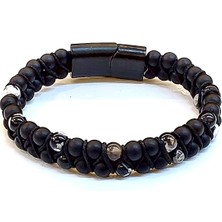 Herşey Nota Mat Siyah Doğaltaş Erkek Bileklik – Parlak DETAYLI-164