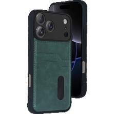 Apple iPhone 17 Pro Max Sara Kartvizitli Deri Kılıf - Yeşil KAYALI27-U7387I2