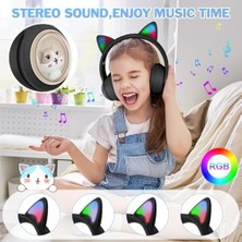Renkli Büyük A Kalite Kulak Üstü Taç Renkli Işıklı Kedi Kulaklı Kedi Kabartmalı 5.3 Version Ped Balşlıklı Boyu Ayarlanabilen Çok Rahat Bluetooth Kulaklık Akz 02 (Pembe)