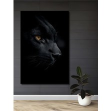 Büyüleyici Kara Panter Gerçekçi Siyah Beyaz Görünümlü Ahşap Ev,antre,ofis Tablo Çerçeve Görünümlü