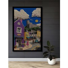 Masalsı Şato Manzaralı Yağlı Boya Görünümlü Ahşap Antre,salon,ofis,mutfak Tablo Çerçeve Görünümlü