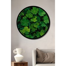 Yağlı Boya Görünümlü Yeşil Yapraklar Tablo Yuvarlak Duvar Tablosu Çerçeve Görünümlü