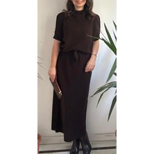 Lasorella Butik Kadın Kahverengi Midi Boy Elbise