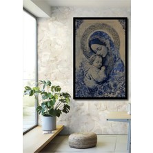 Meryem Ana ve Çocuk Isa Yağlı Boya Görünümlü Ahşap Ev,antre,ofis,mutfak Tablo Çerçeve Görünümlü