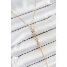 Shopwave Pirinç Zirkon Taşlı Sıralı Yıldız Figürlü Y Model Gold Renk Kadın Kolye - TJ-BKO10314