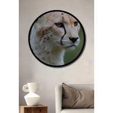 Çita Portresi Yağlı Boya Görünümlü Tablo Yuvarlak Duvar Tablosu Çerçeve Görünümlü