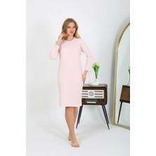 İbrahim Burak Etiler Collection Moda Çizgi Pamuk Ev Elbisesi Tunik Gecelik Somon 13132