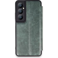 Realme C65 Kılıf Flip Cover - Koyu Yeşil KAYALI27-Y7898UKY